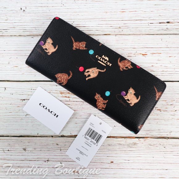 NWT Coach C6061 Slim Wallet With Cat Print in Brown Black Multi - Picture 7 of 8